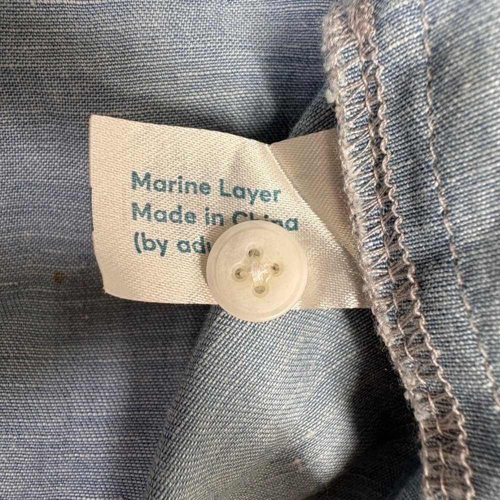 Marine Layer Chambray Denim Shirt Dress Blue Polka Dot Tencel Linen Blend Small - Picture 5 of 6